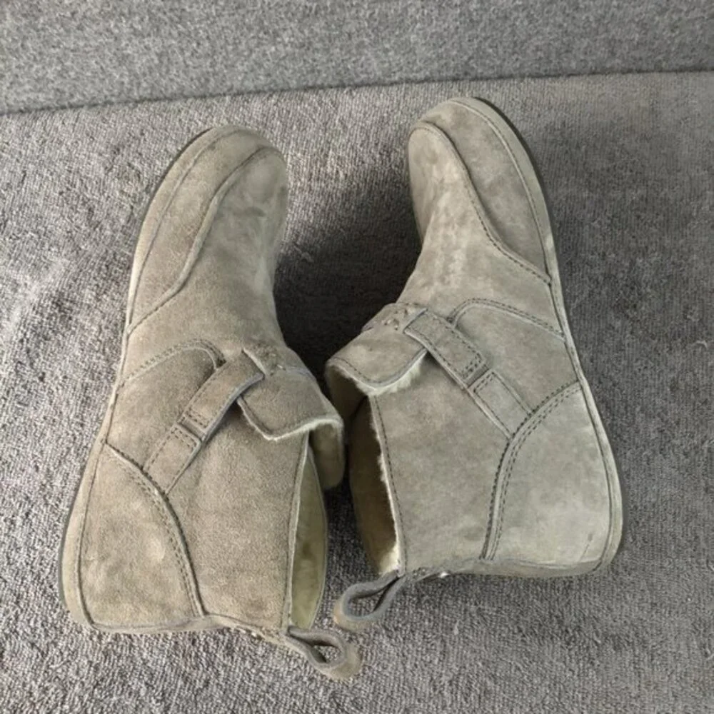 OluKai Ola Hou Shearling‎ Fur Gray Suede Ankle Boot Women’s Size 7